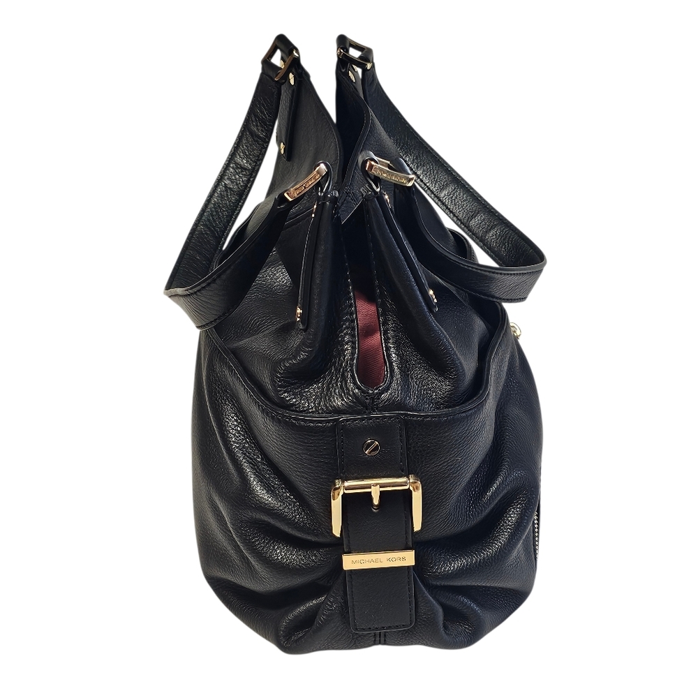 Michael Kors Portland Black Leather Large Shoulder Bag Tote Purse Gold Hardware - Picture 5 of 14